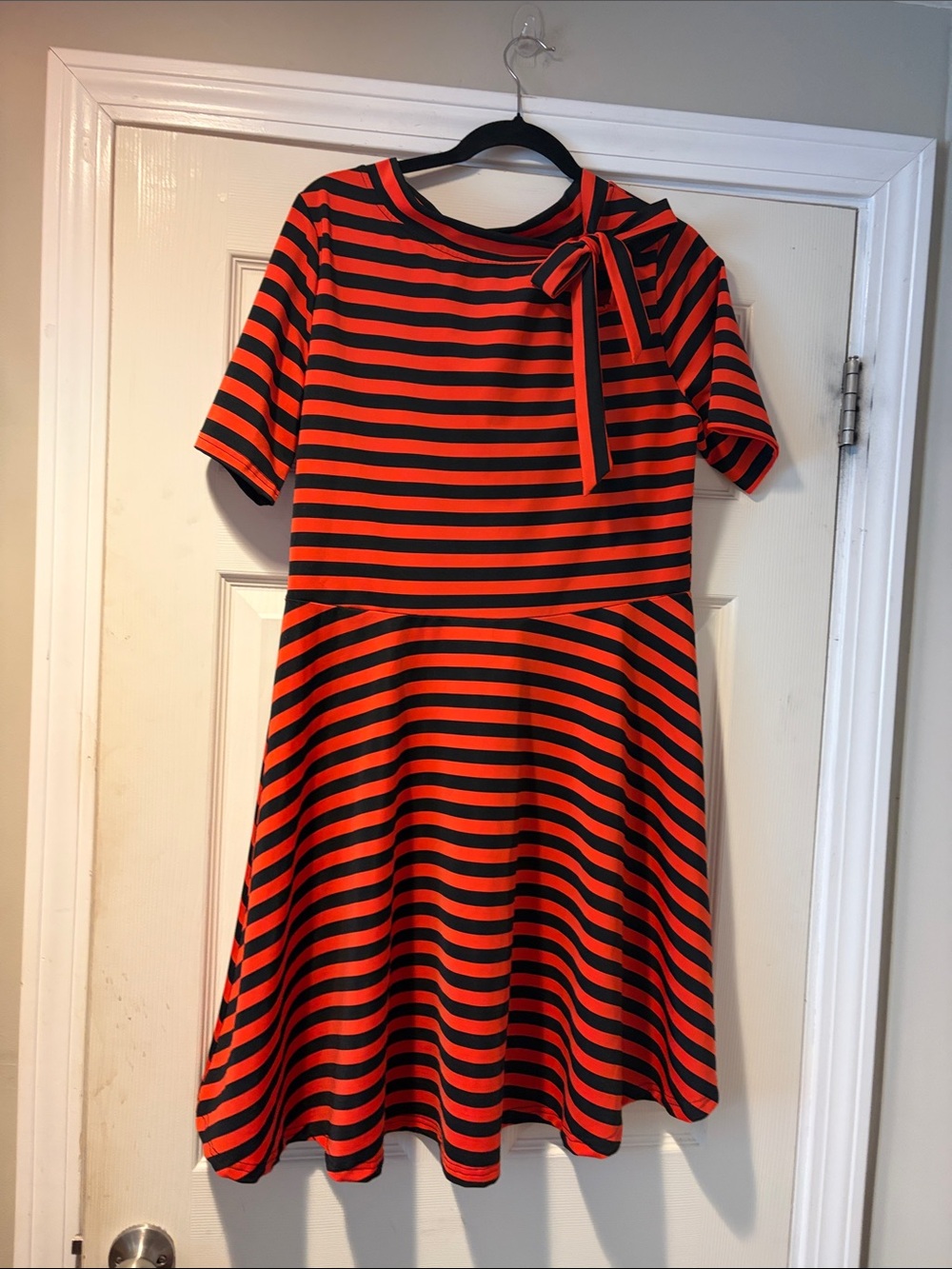 NWOT Voodoo Vixen Tie-Shoulder Flare Mini Dress in black & orange stripe XXL